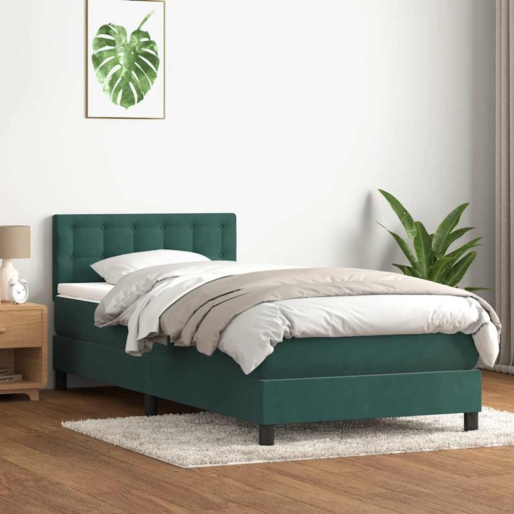 vidaXL Ramsäng med madrass mörkgrön 80x220 cm sammet