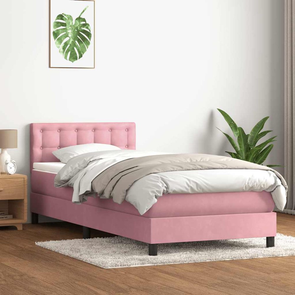vidaXL Resårsäng med madrass rosa 90x220 cm sammet