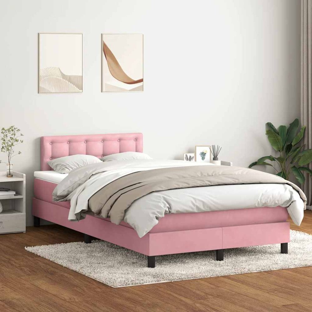 vidaXL Ramsäng med madrass rosa 120x220 cm sammet