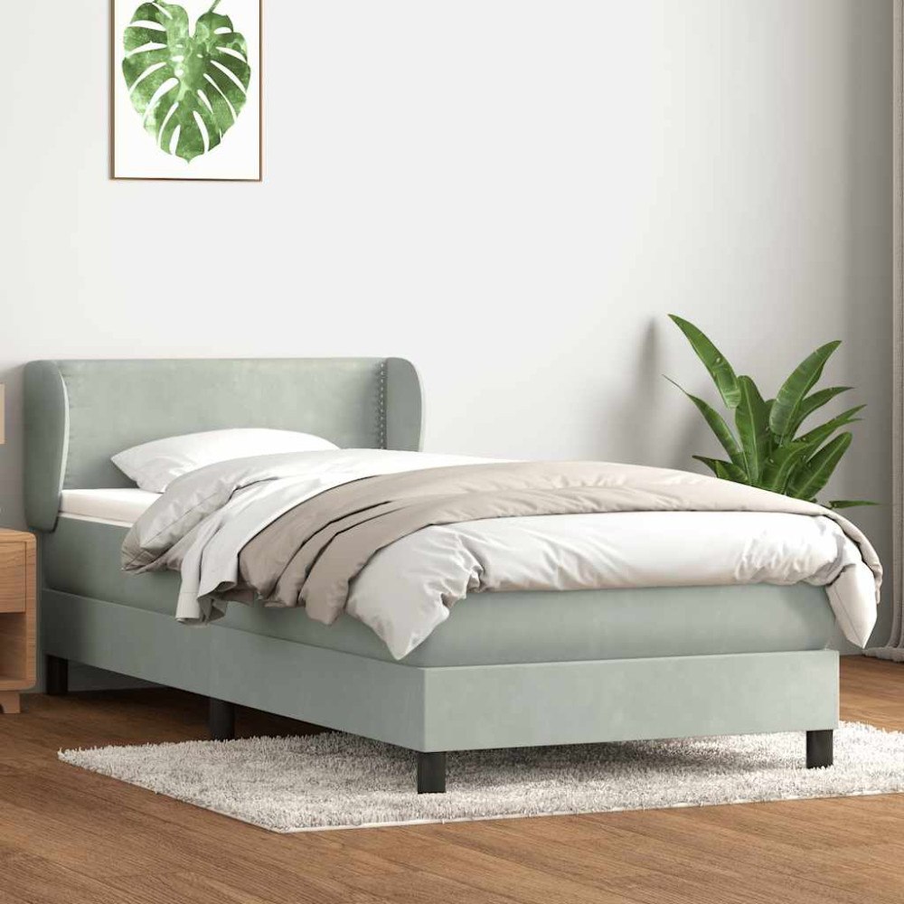 vidaXL Ramsäng med madrass ljusgrå 90x210 cm sammet