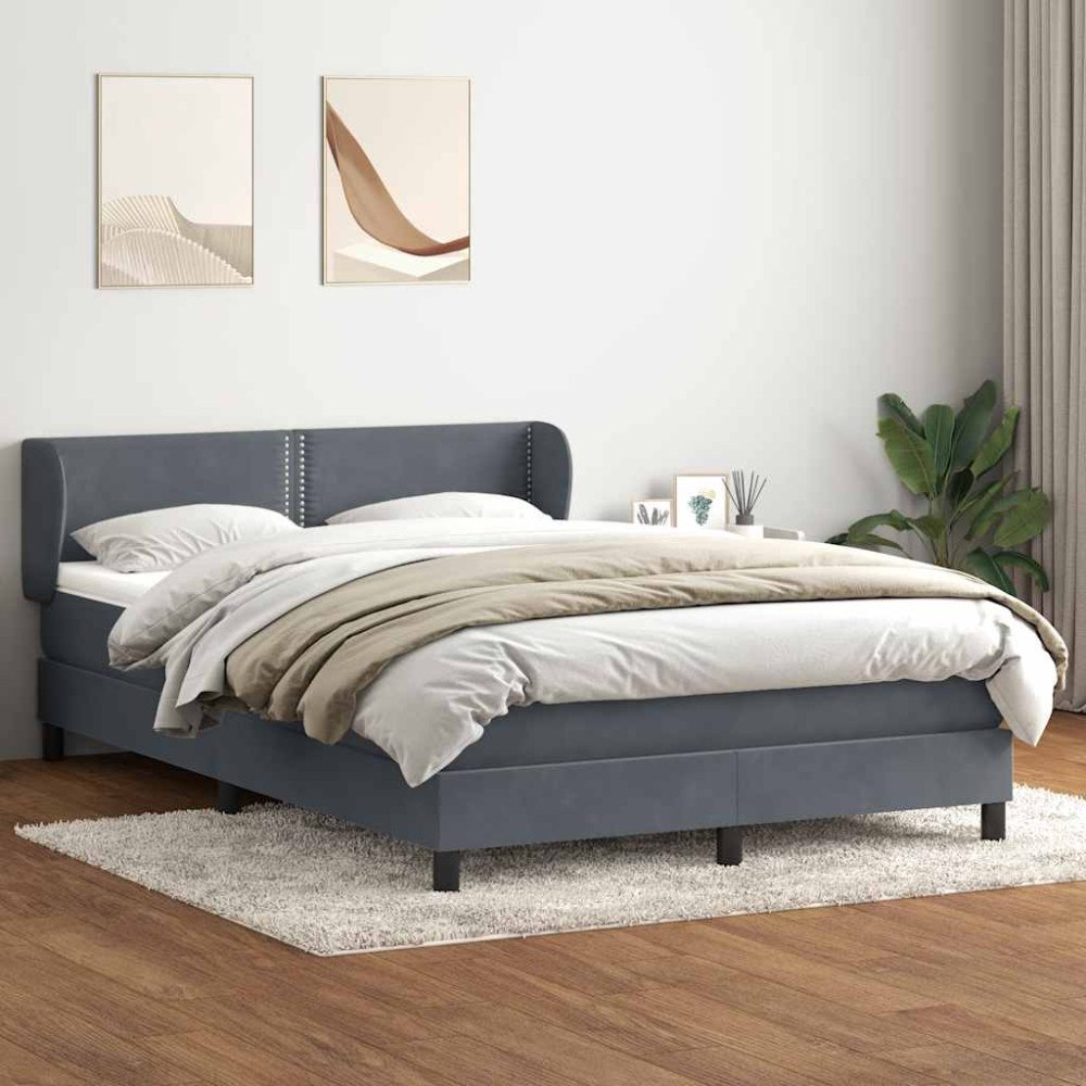 vidaXL Ramsäng med madrass mörkgrå 140x210 cm sammet