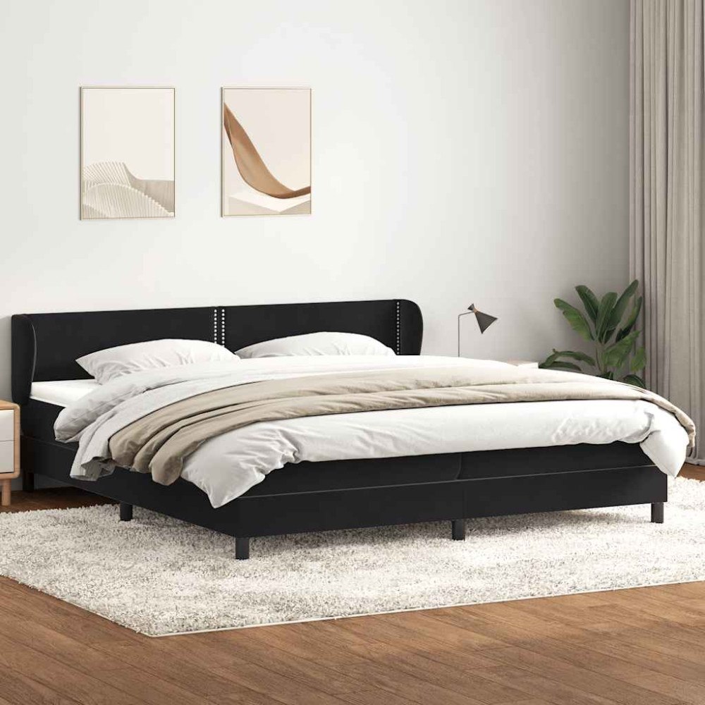 vidaXL Resårsäng med resårmadrasser svart 180x210 cm sammet