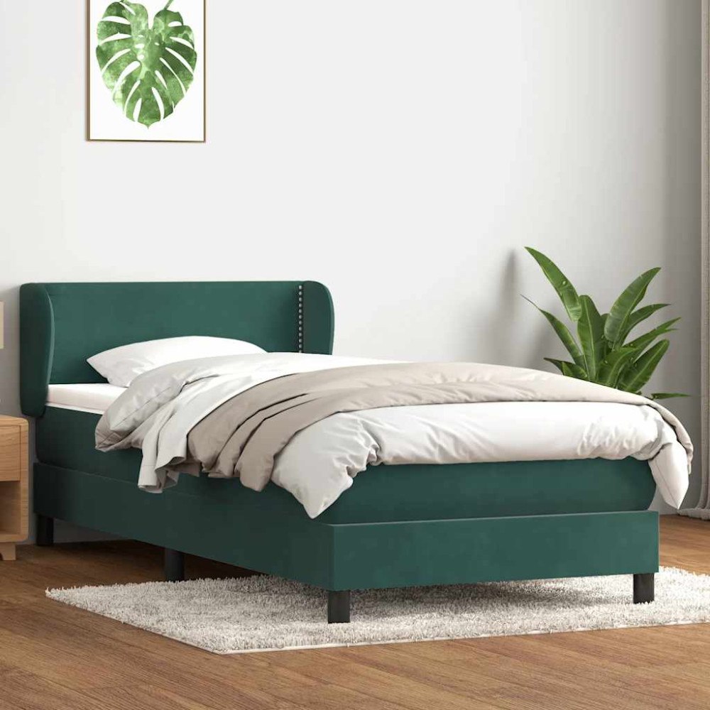 vidaXL Ramsäng med madrass mörkgrön 80x220 cm sammet