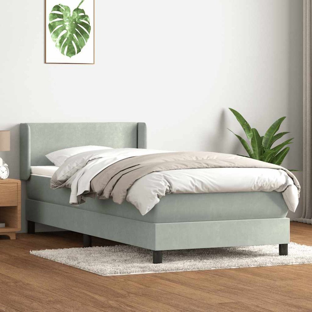 vidaXL Ramsäng med madrass ljusgrå 90x210 cm sammet