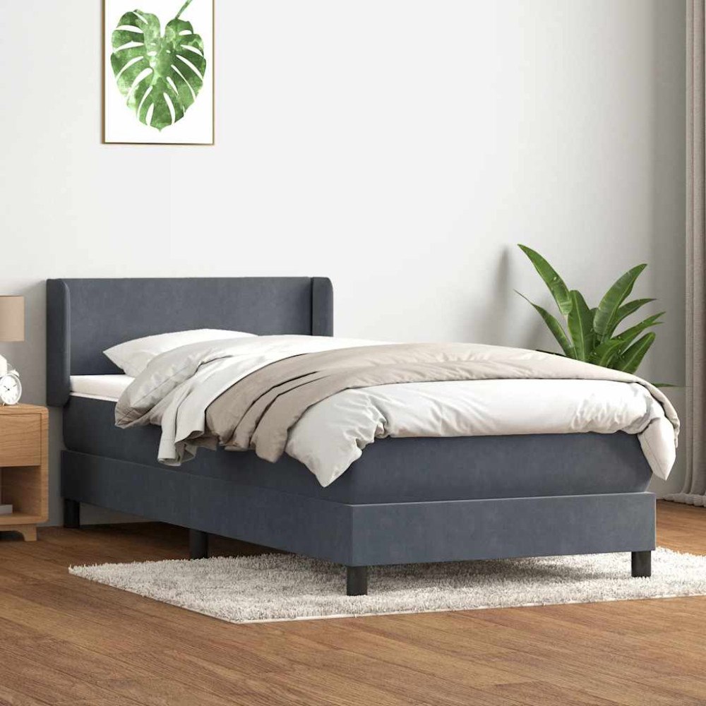 vidaXL Ramsäng med madrass mörkgrå 90x210 cm sammet
