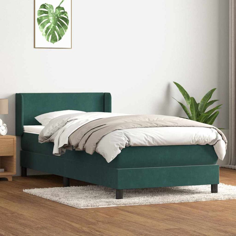 vidaXL Ramsäng med madrass mörkgrön 80x220 cm sammet