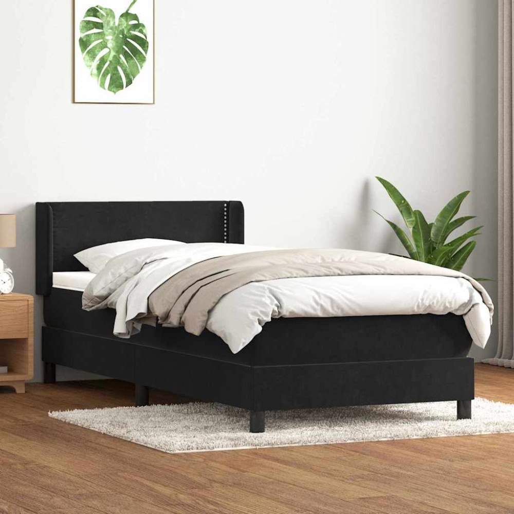 vidaXL Ramsäng med madrass svart 90x210 cm sammet