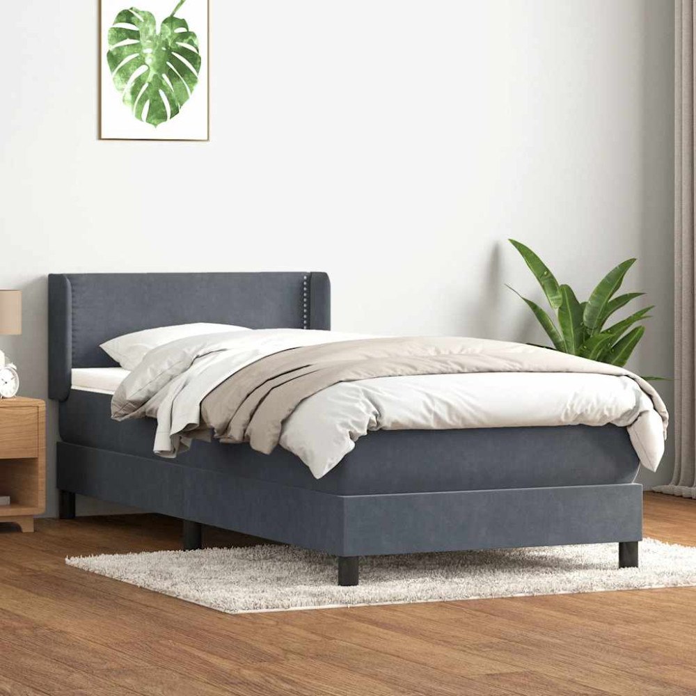 vidaXL Ramsäng med madrass mörkgrå 100x210 cm sammet
