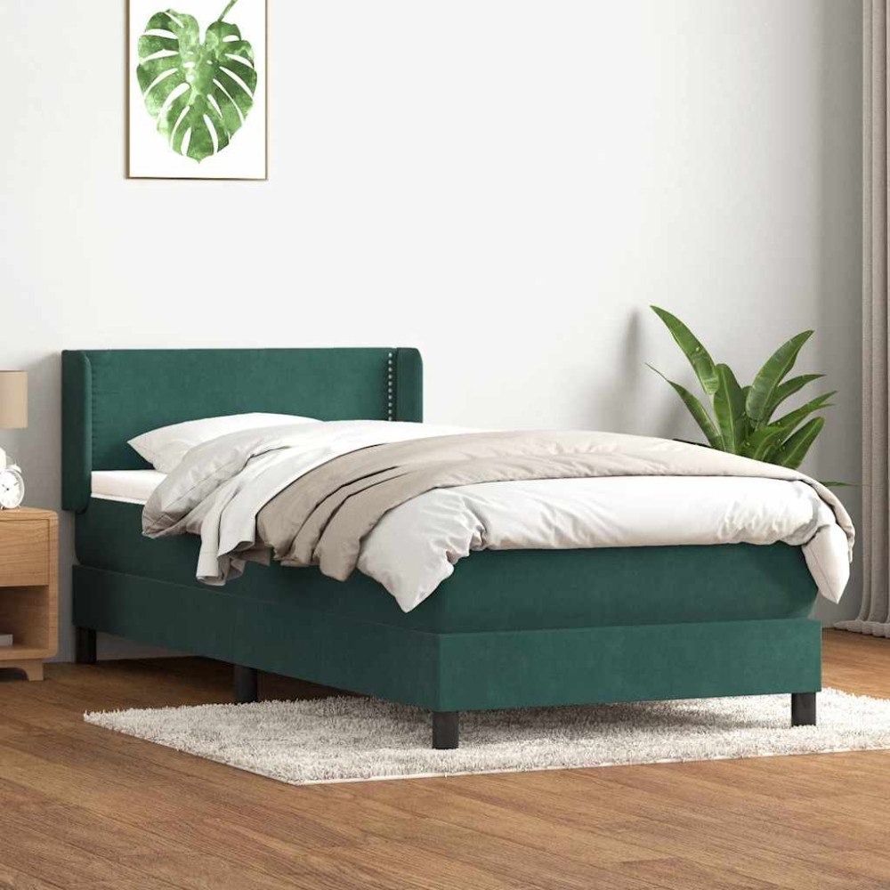 vidaXL Ramsäng med madrass mörkgrön 80x220 cm sammet