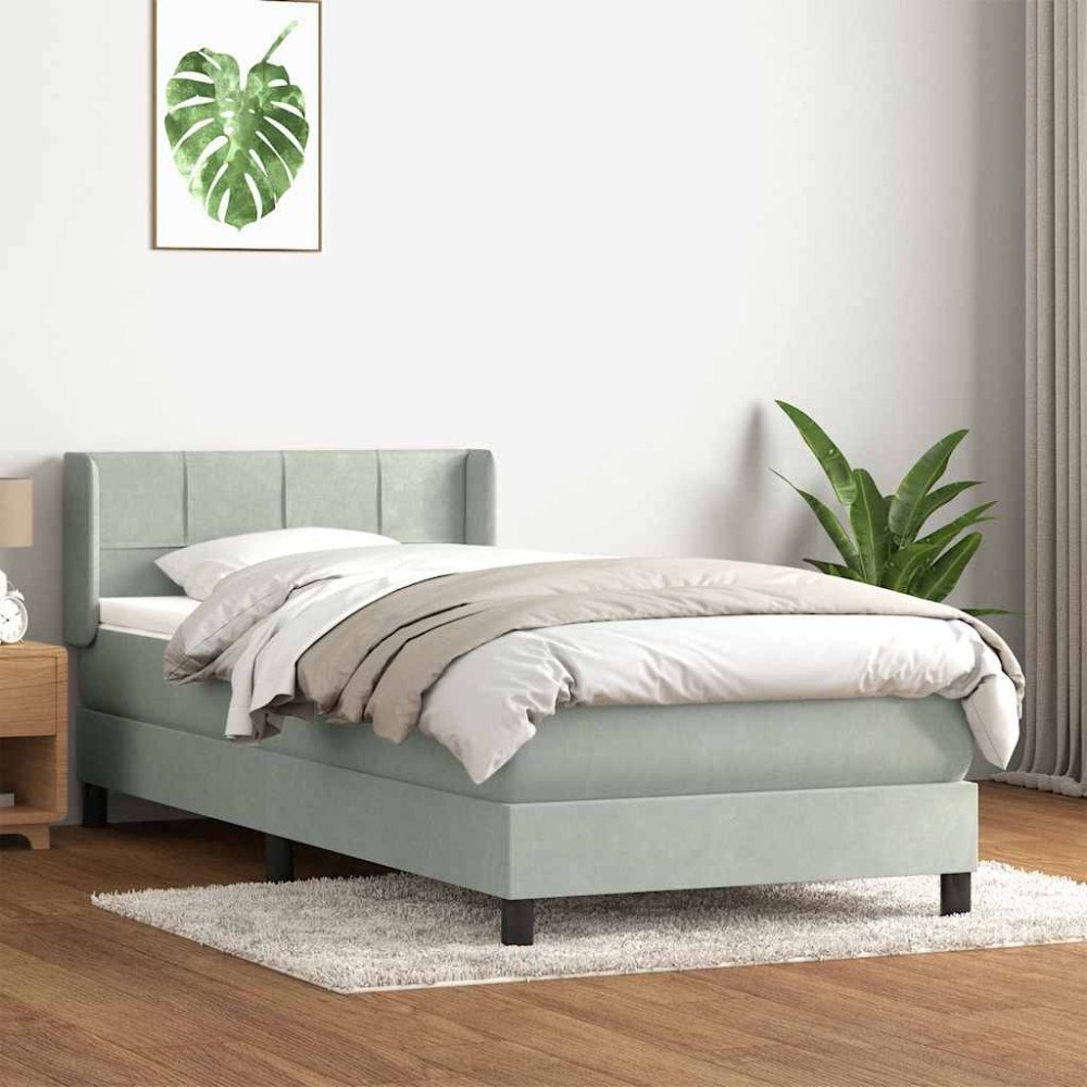 vidaXL Ramsäng med madrass ljusgrå 90x210 cm sammet