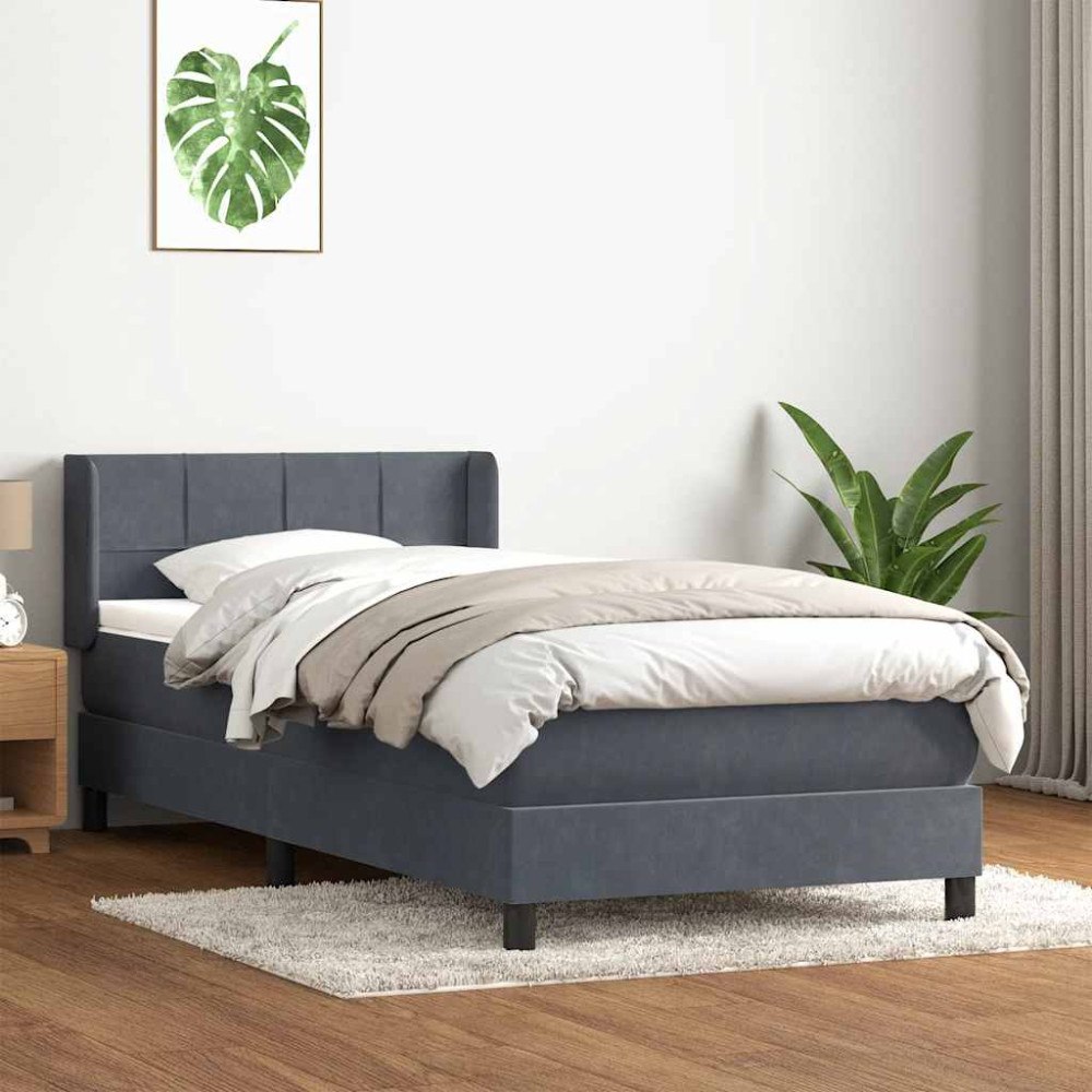 vidaXL Ramsäng med madrass mörkgrå 100x210 cm sammet