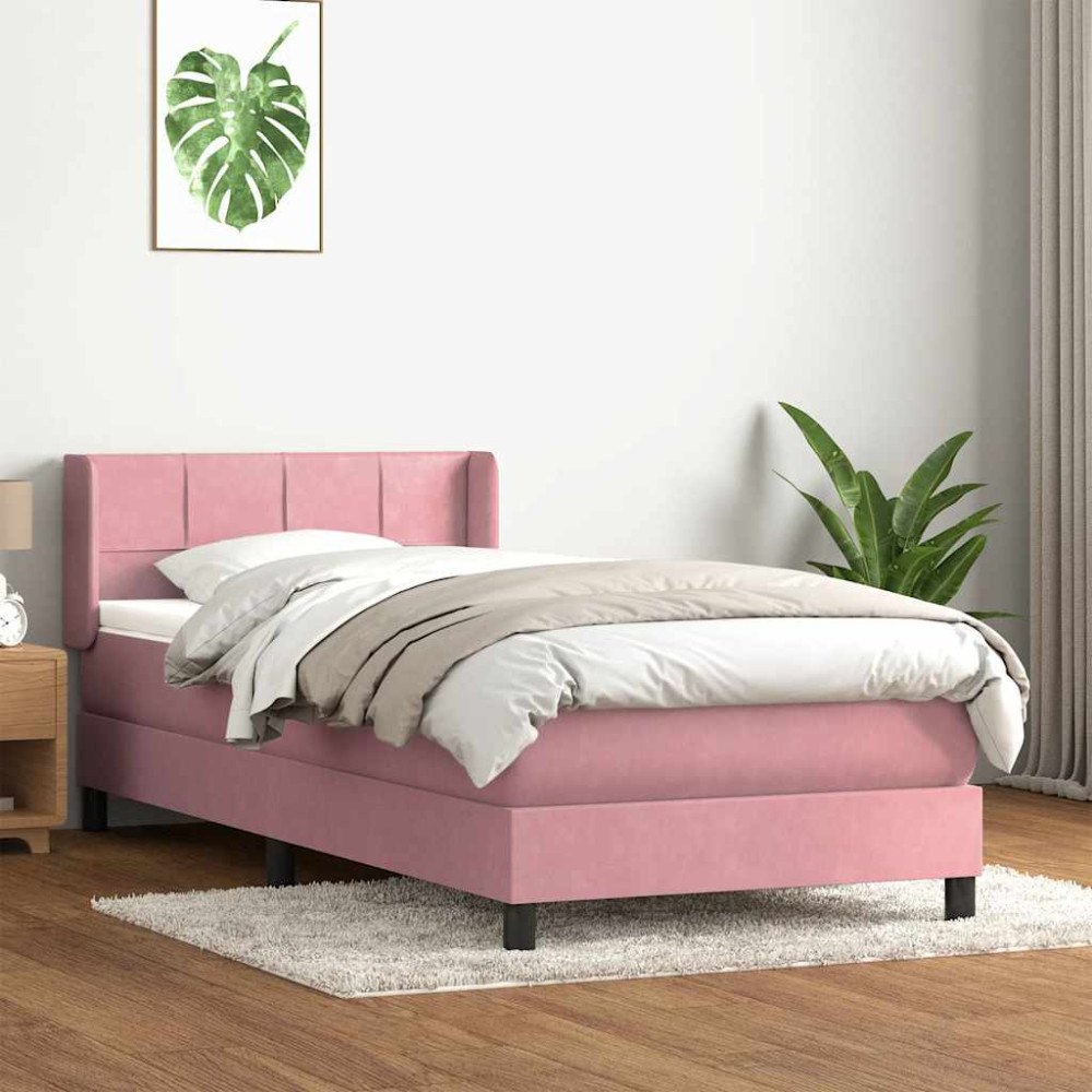 vidaXL Resårsäng med madrass rosa 90x220 cm sammet