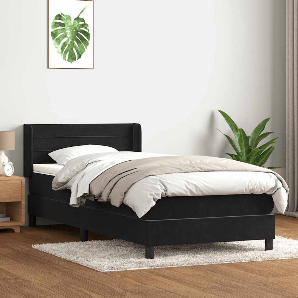 vidaXL Ramsäng med madrass svart 90x210 cm sammet