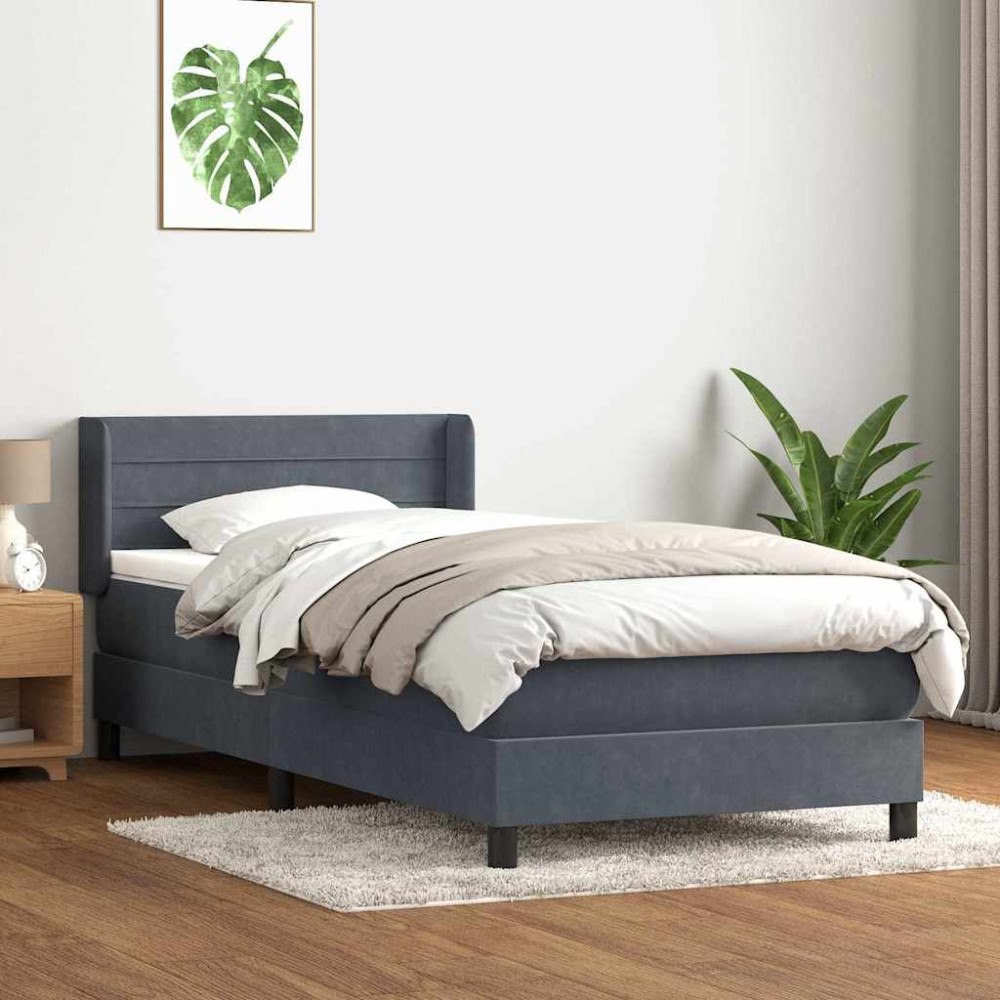 vidaXL Ramsäng med madrass mörkgrå 100x210 cm sammet