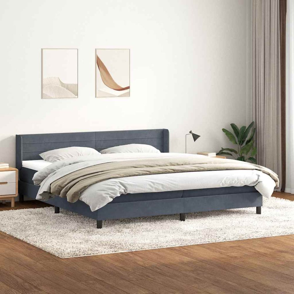 vidaXL Ramsäng med madrass mörkgrå 180x210 cm sammet