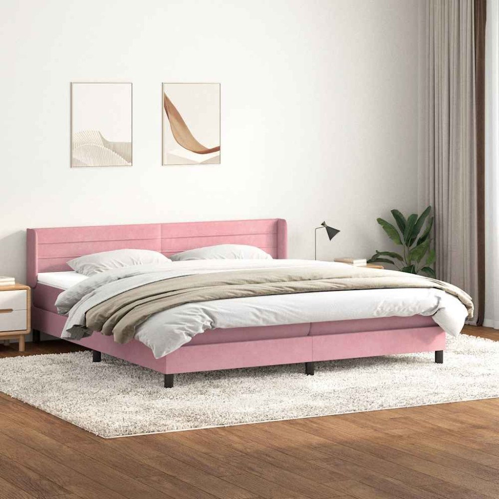 vidaXL Ramsäng med madrass rosa 200x210 cm sammet