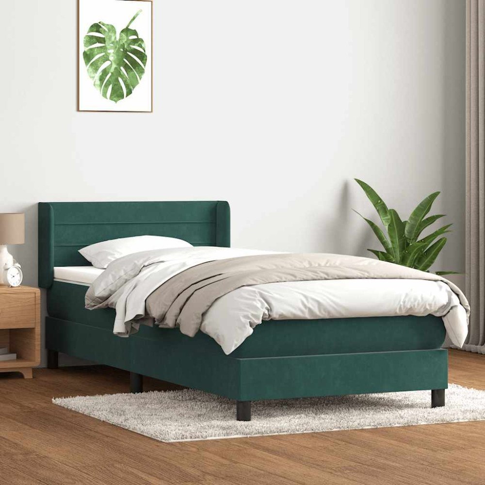 vidaXL Ramsäng med madrass mörkgrön 80x220 cm sammet