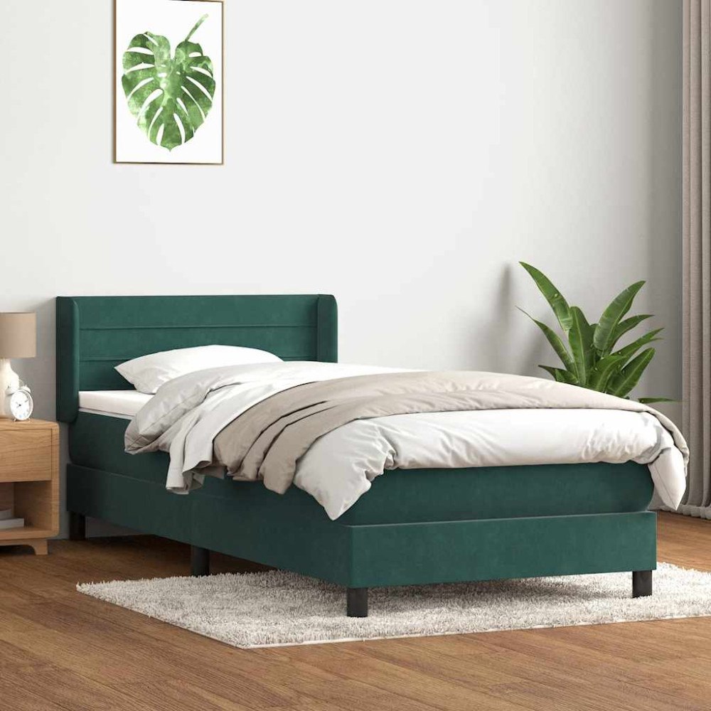 vidaXL Ramsäng med madrass mörkgrön 90x220 cm sammet