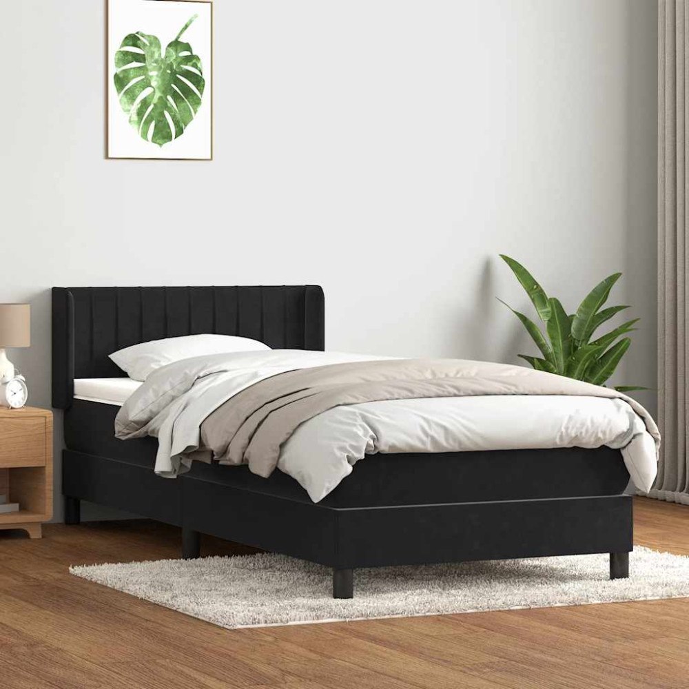 vidaXL Ramsäng med madrass svart 90x210 cm sammet