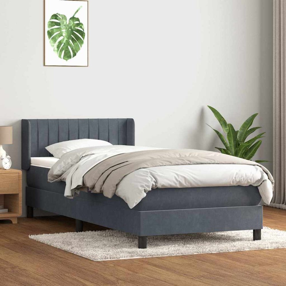 vidaXL Ramsäng med madrass mörkgrå 100x210 cm sammet