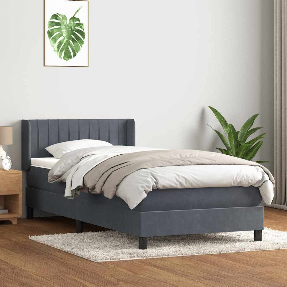 vidaXL Ramsäng med madrass mörkgrå 80x220 cm sammet