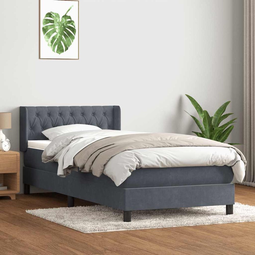 vidaXL Ramsäng med madrass mörkgrå 100x210 cm sammet