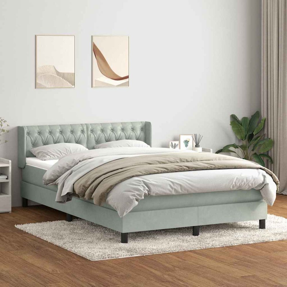vidaXL Ramsäng med madrass ljusgrå 140x220 cm sammet