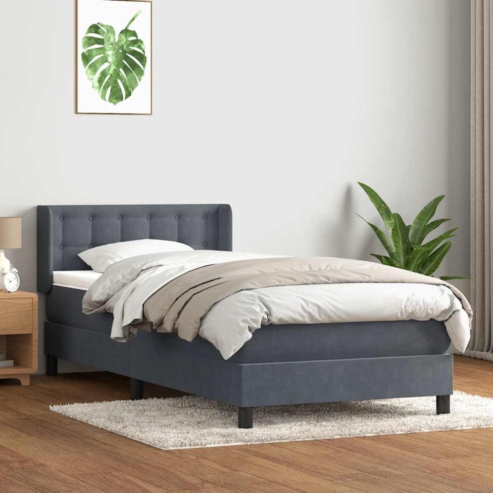 vidaXL Ramsäng med madrass mörkgrå 90x210 cm sammet