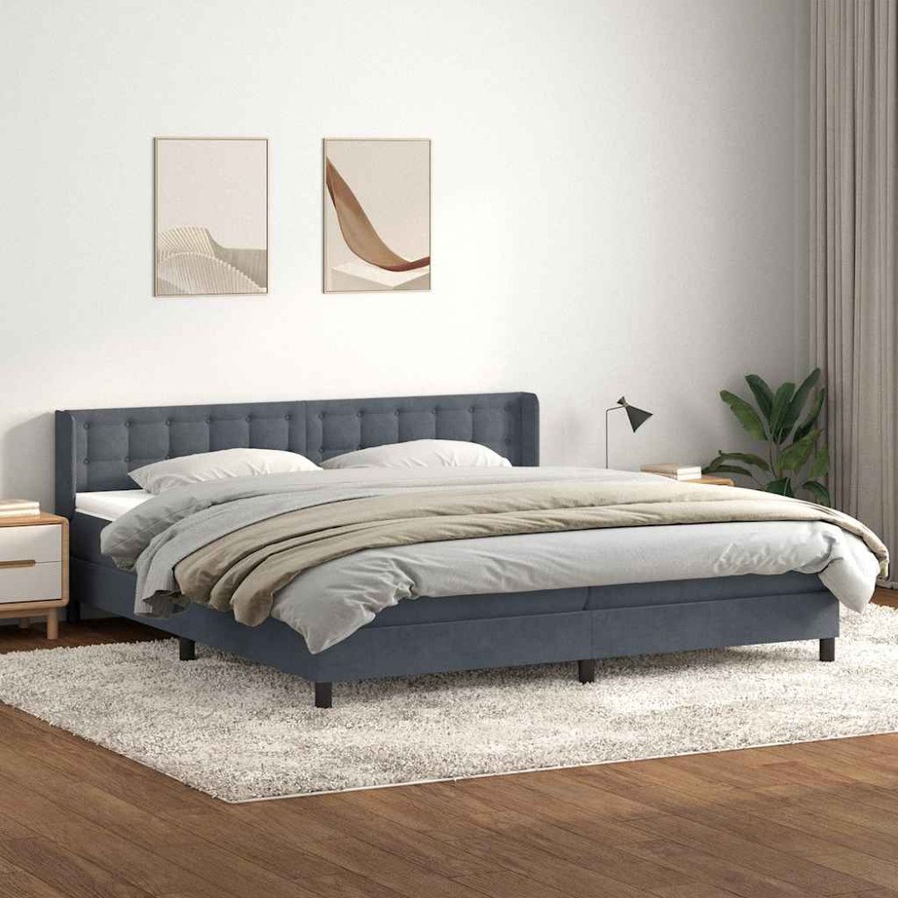 vidaXL Ramsäng med madrass mörkgrå 180x210 cm sammet