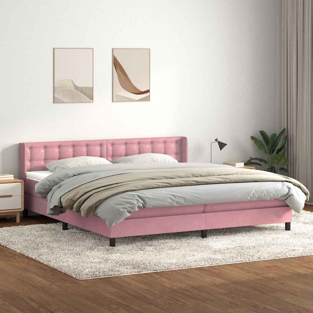 vidaXL Ramsäng med madrass rosa 200x210 cm sammet
