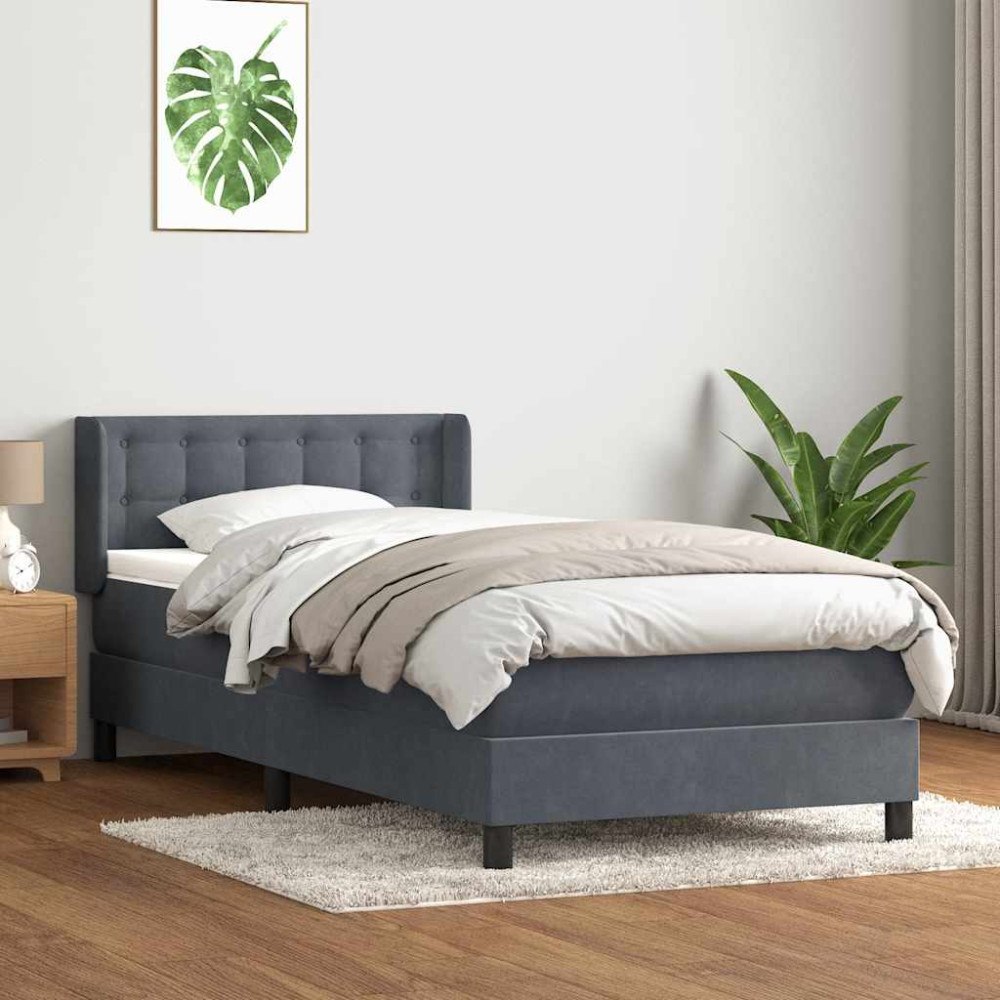 vidaXL Ramsäng med madrass mörkgrå 80x220 cm sammet