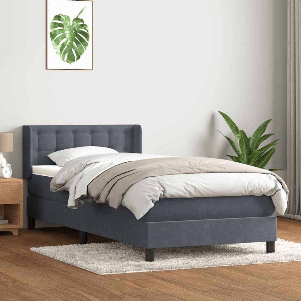 vidaXL Resårsäng med madrass mörkgrå 90x220 cm sammet