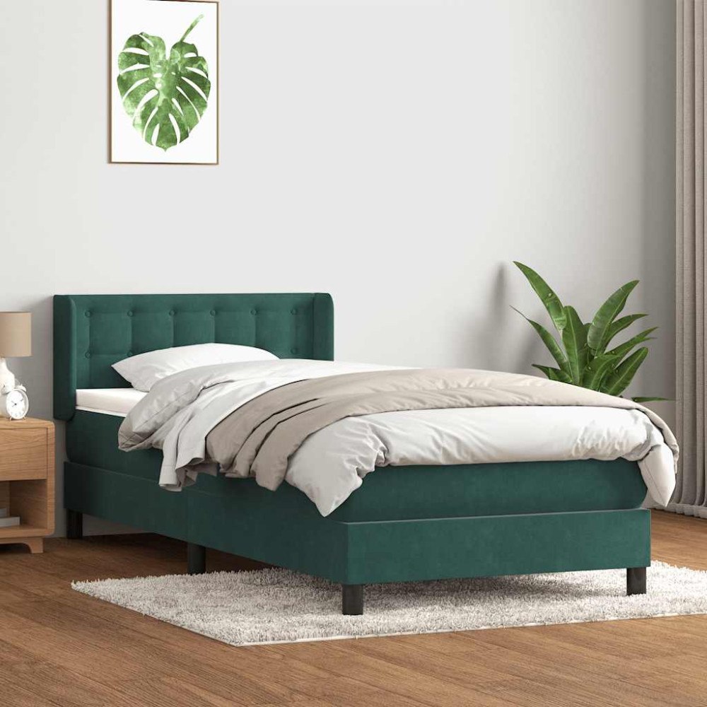 vidaXL Ramsäng med madrass mörkgrön 90x220 cm sammet