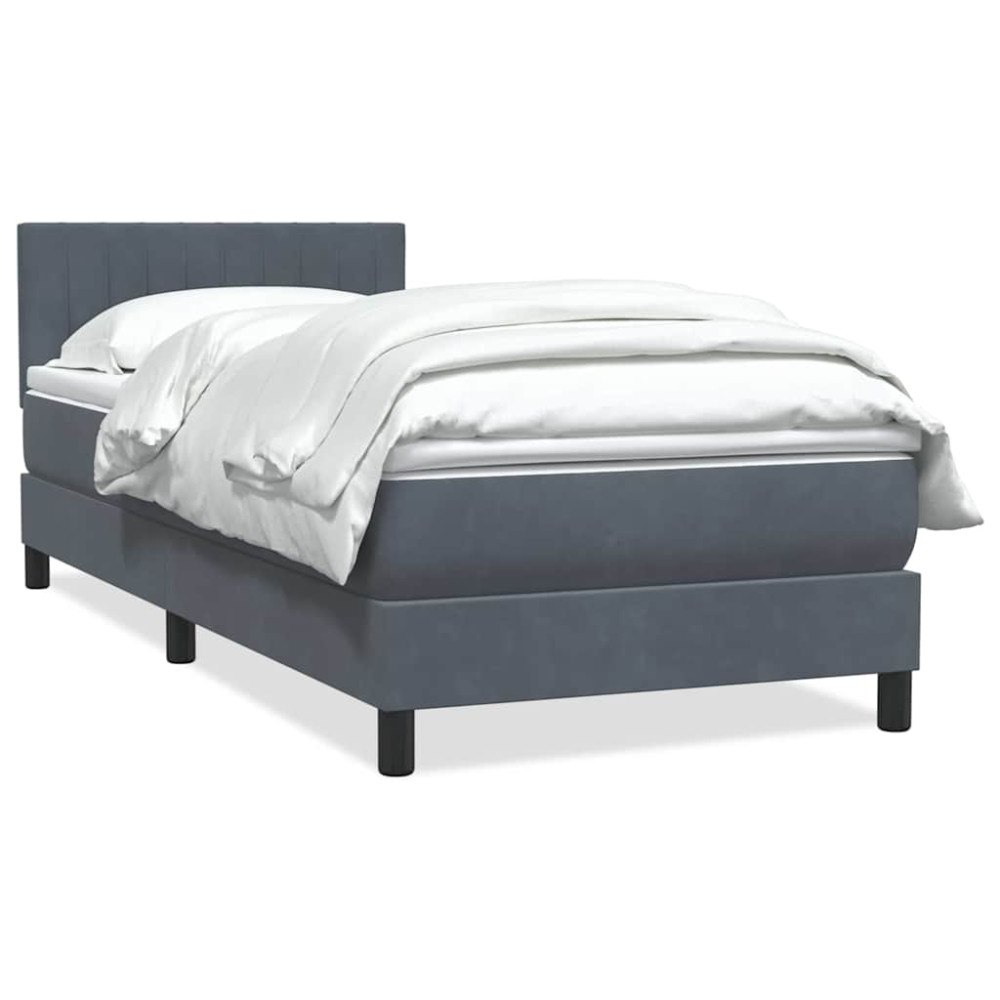 vidaXL Resårsäng med madrass mörkgrå 90x220 cm sammet