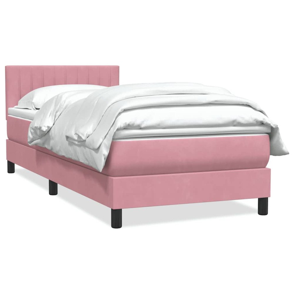 vidaXL Resårsäng med madrass rosa 90x220 cm sammet