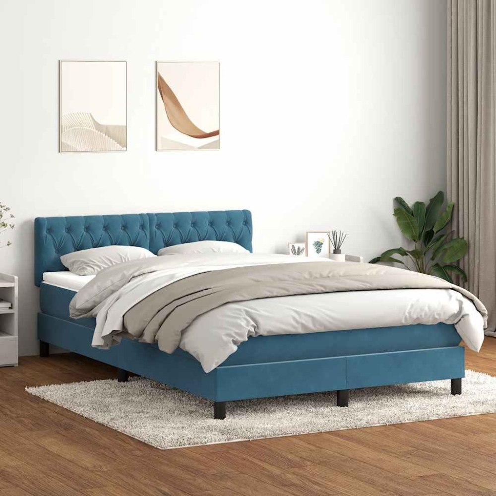 vidaXL Ramsäng med madrass mörkblå 140x210 cm sammet