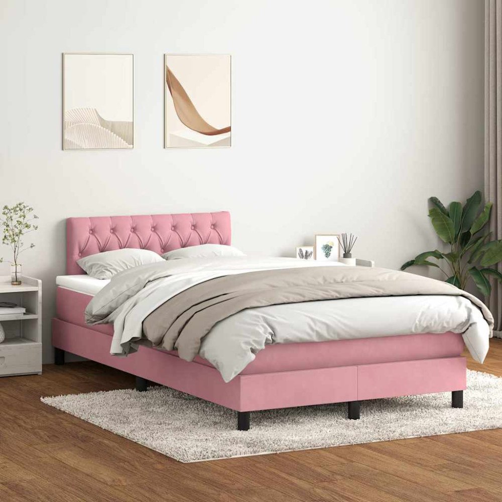 vidaXL Ramsäng med madrass rosa 120x220 cm sammet