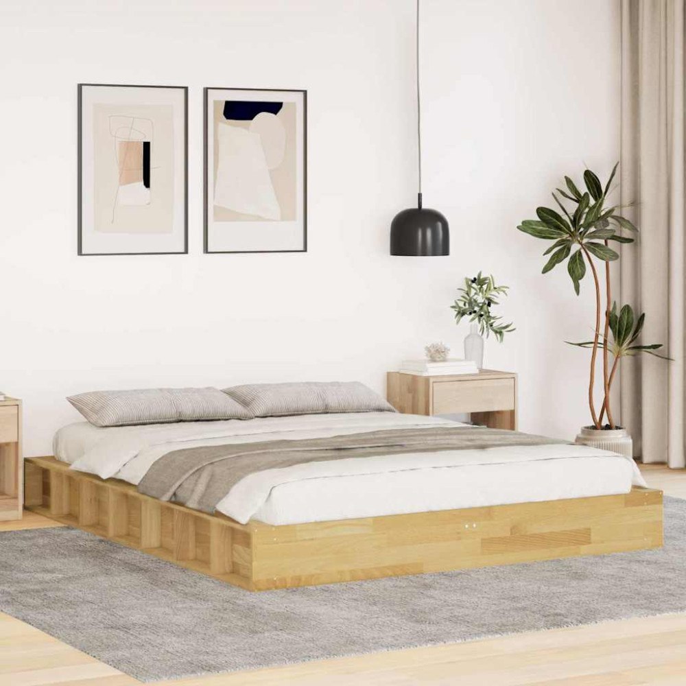 vidaXL Sängram utan madrass 135x190 cm massiv trä ek