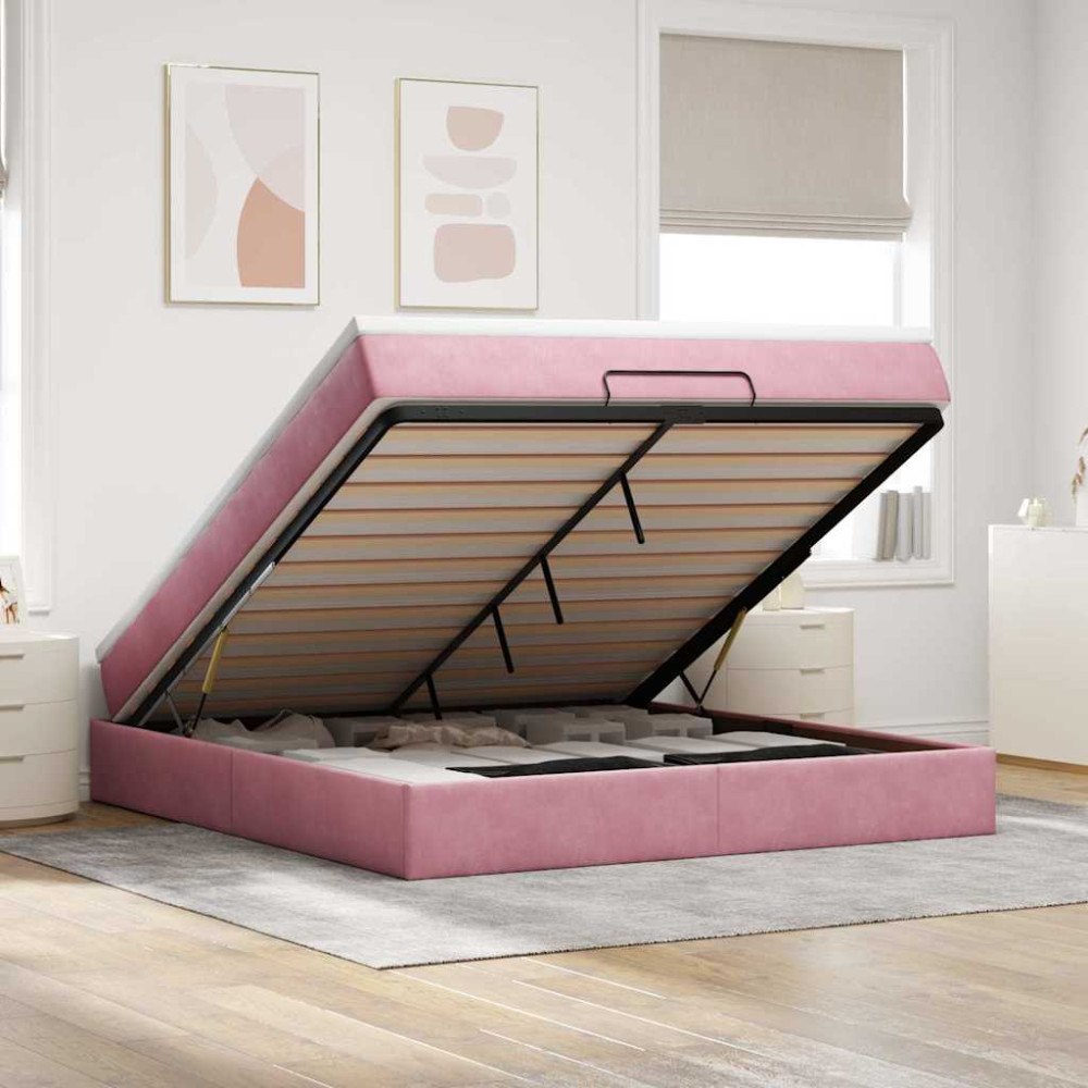 vidaXL Ottoman sängram med madrass rosa 160x200 cm sammet