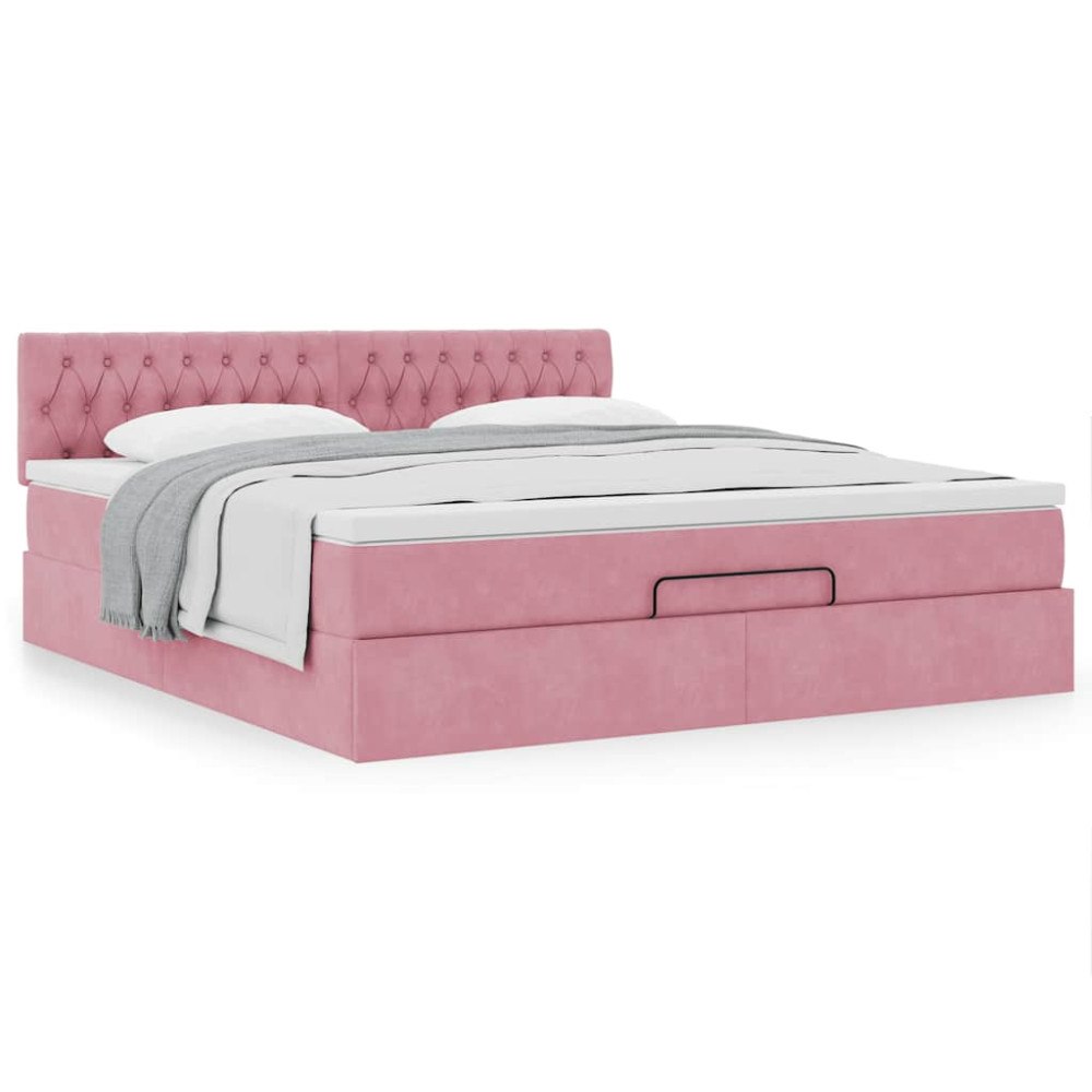vidaXL Ottoman sängram med madrass rosa 160x200 cm sammet