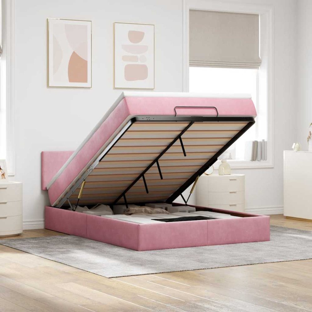 vidaXL Ottoman sängram med madrass rosa 140x200 cm sammet