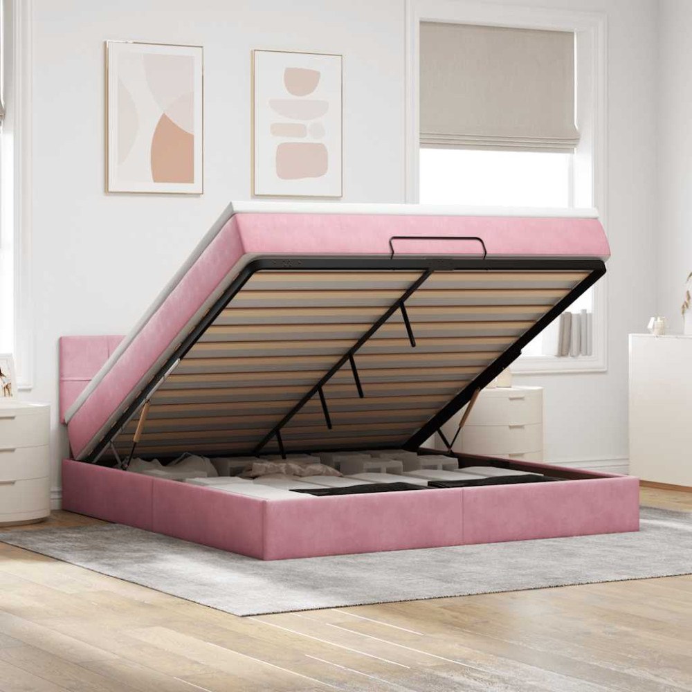 vidaXL Ottoman sängram med madrass rosa 160x200 cm sammet