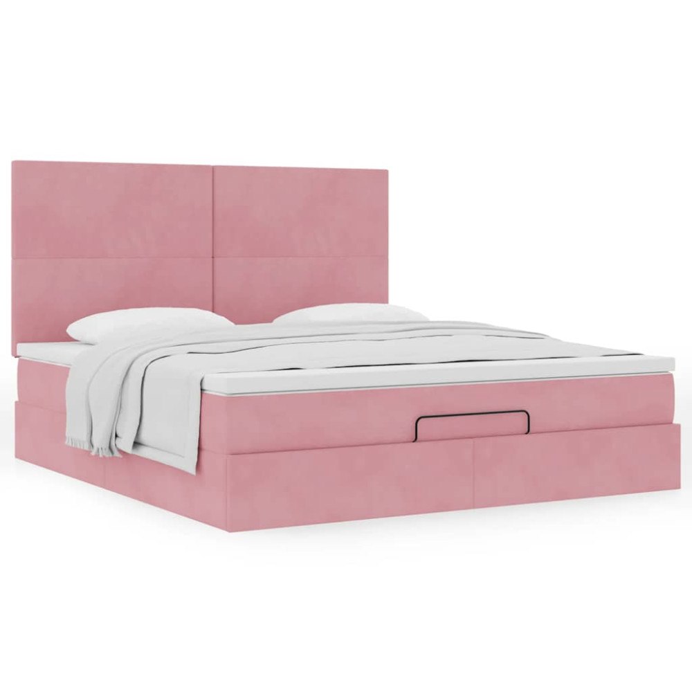 vidaXL Ottoman sängram med madrasser rosa 160x200 cm sammet
