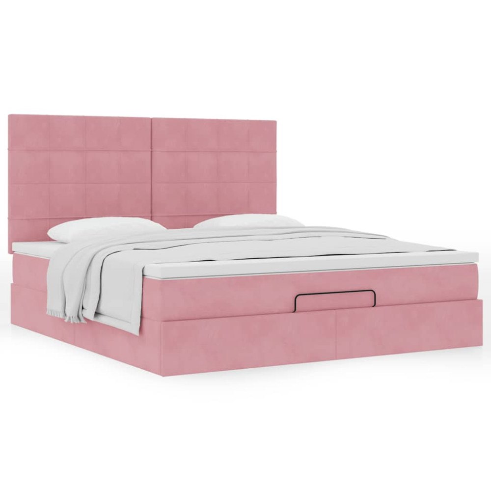 vidaXL Ottoman sängram med madrasser rosa 160x200 cm sammet