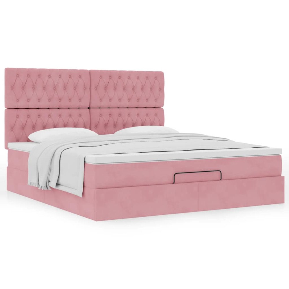 vidaXL Ottoman sängram med madrasser rosa 160x200 cm sammet