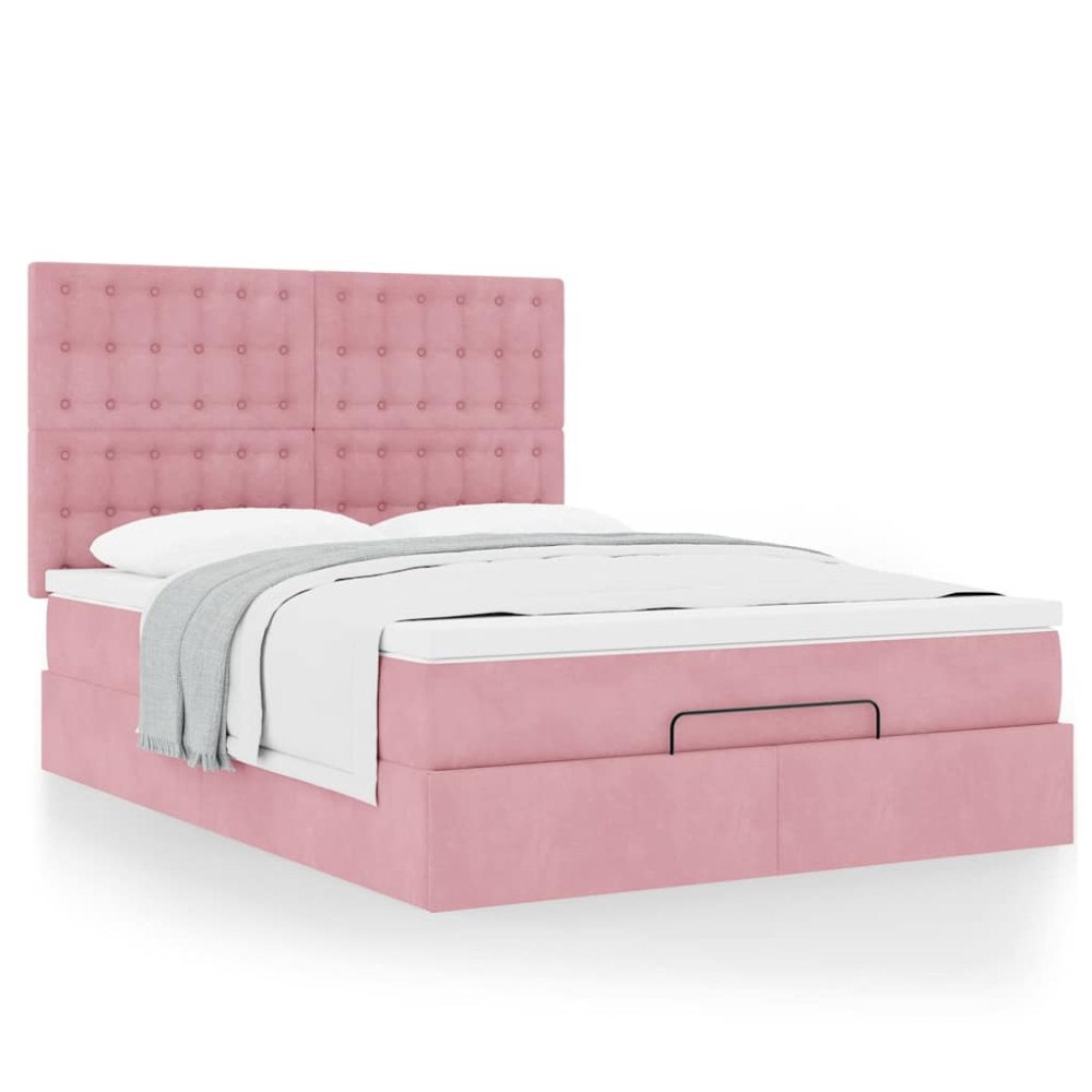 vidaXL Ottoman sängram med madrasser rosa 140x200 cm sammet