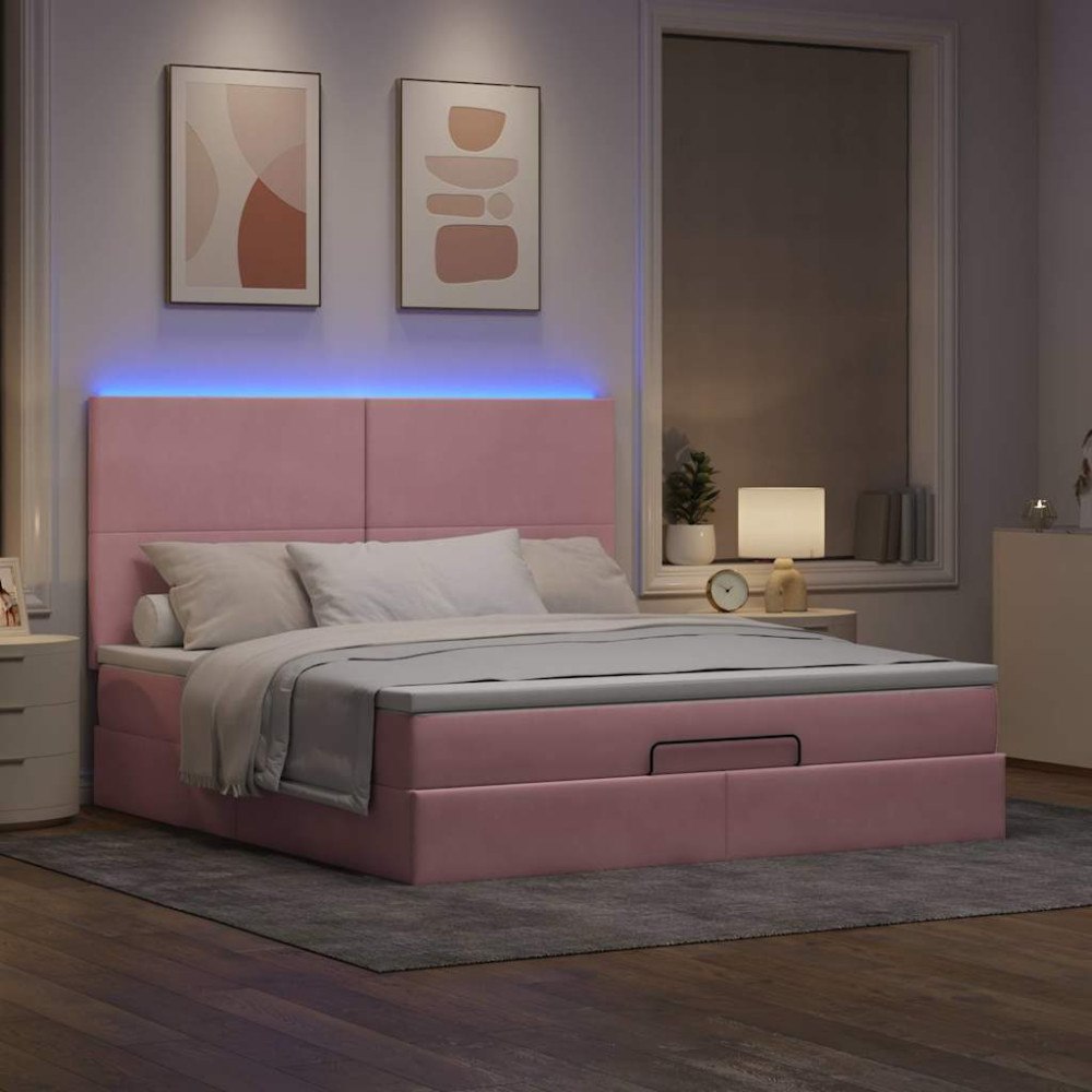 vidaXL Ottoman sängram med madrasser rosa 160x200 cm sammet