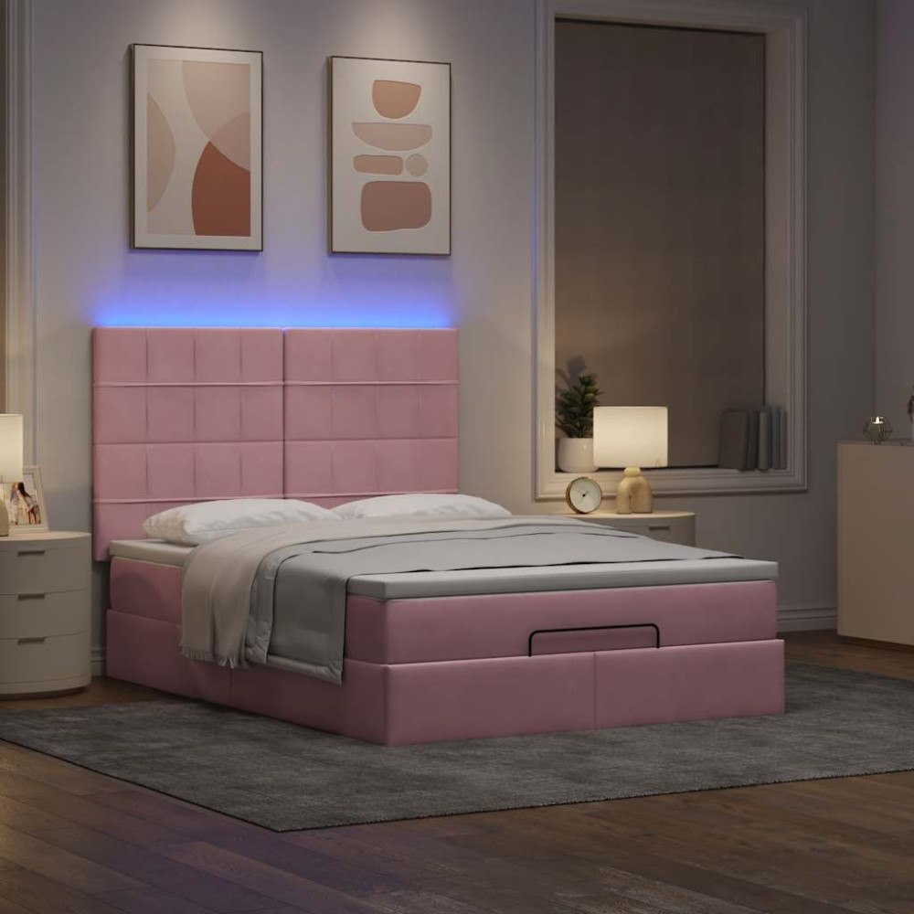 vidaXL Ottoman sängram med madrasser rosa 140x200 cm sammet