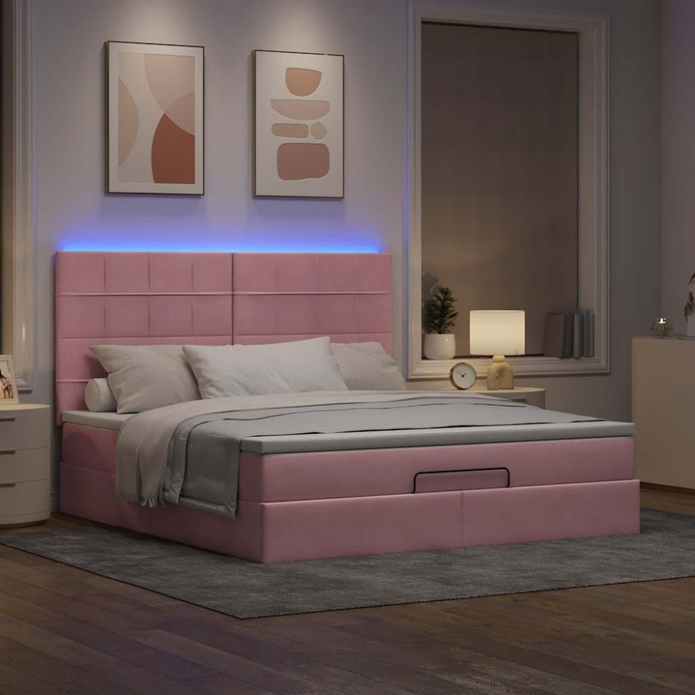 vidaXL Ottoman sängram med madrasser rosa 160x200 cm sammet