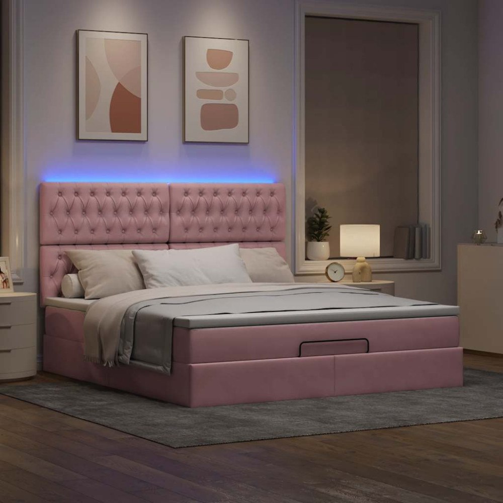vidaXL Ottoman sängram med madrasser rosa 160x200 cm sammet